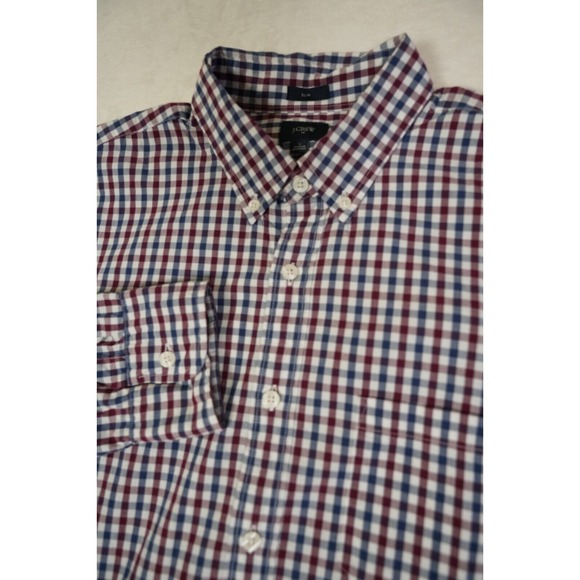 J‎ Crew Button Down Slim Shirt Men Large Plaid Long Sleeve %100 Cotton - Picture 1 of 9